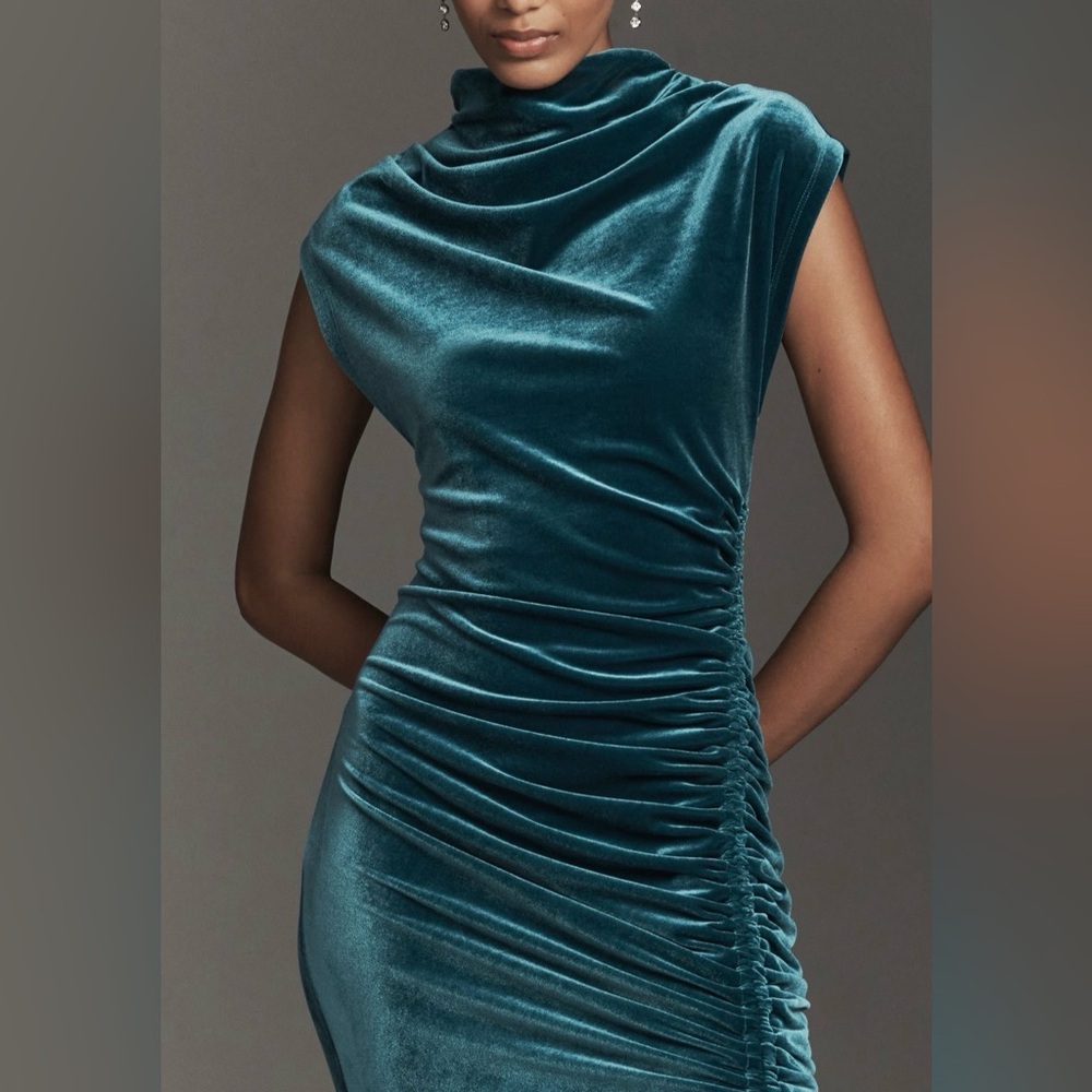 Anthropologie Teal Velvet Maxi Dress NWT - Picture 4 of 11